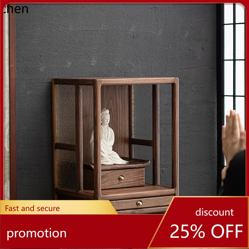 Cz walnut wood buddhist shrine home altar offering table buddha cabinet offering table god of wealth   statue offering table