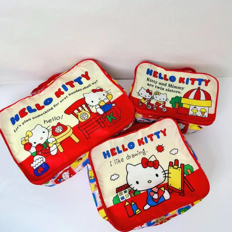 

Sanrio Hello Kitty мультяшная складная сумка для хранения, дорожный багаж, одежда, обувь, упаковка, сумка для хранения, набор из трех предметов, подарок для девочки