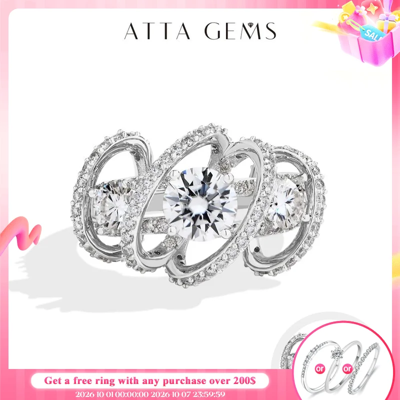 ATTAGEMS Three-Stone Cluster Moissanite Ring for Women 1CT Round Cut 100% 925 Sterling Silver Twist Band Engagement Fine Jewelry