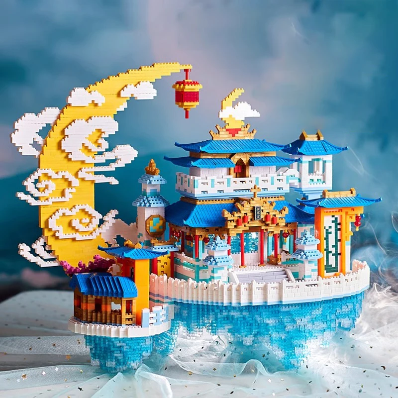 1836-Piece Chinese Palace Architecture Mini Building Block Set, Abs Plastic Mixed-Color Building Bricks, Perfect for Living Room Decoration