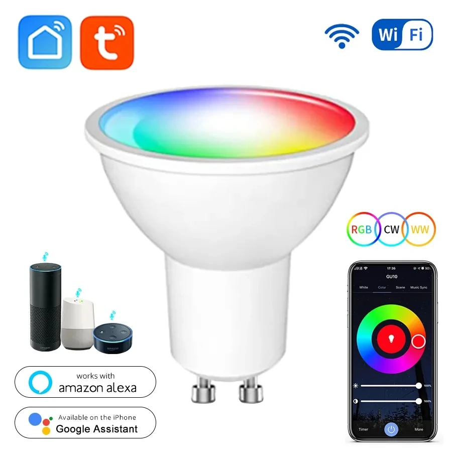 GU10 Tuya Wifi Smart Light Bulb Inteligent Alexa Lamp 5W 7W 9W RGBCW 2700K-6500K Smart Life Remote Control Work With Google Home