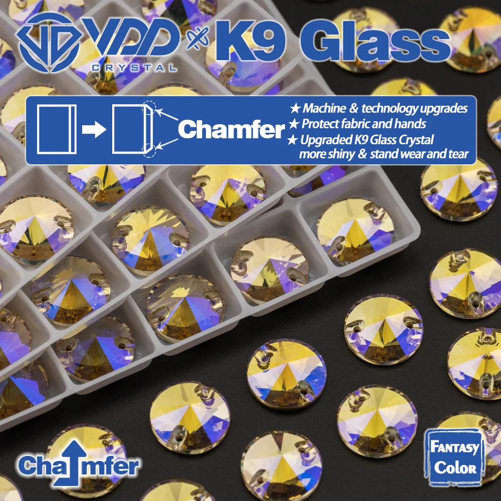 VDD Rivoli 12mm 40Pcs Paradise Shine Color Top Quality K9 Glass Sew On Rhinestone Sewing Crystal Flatback Clothes Decorations