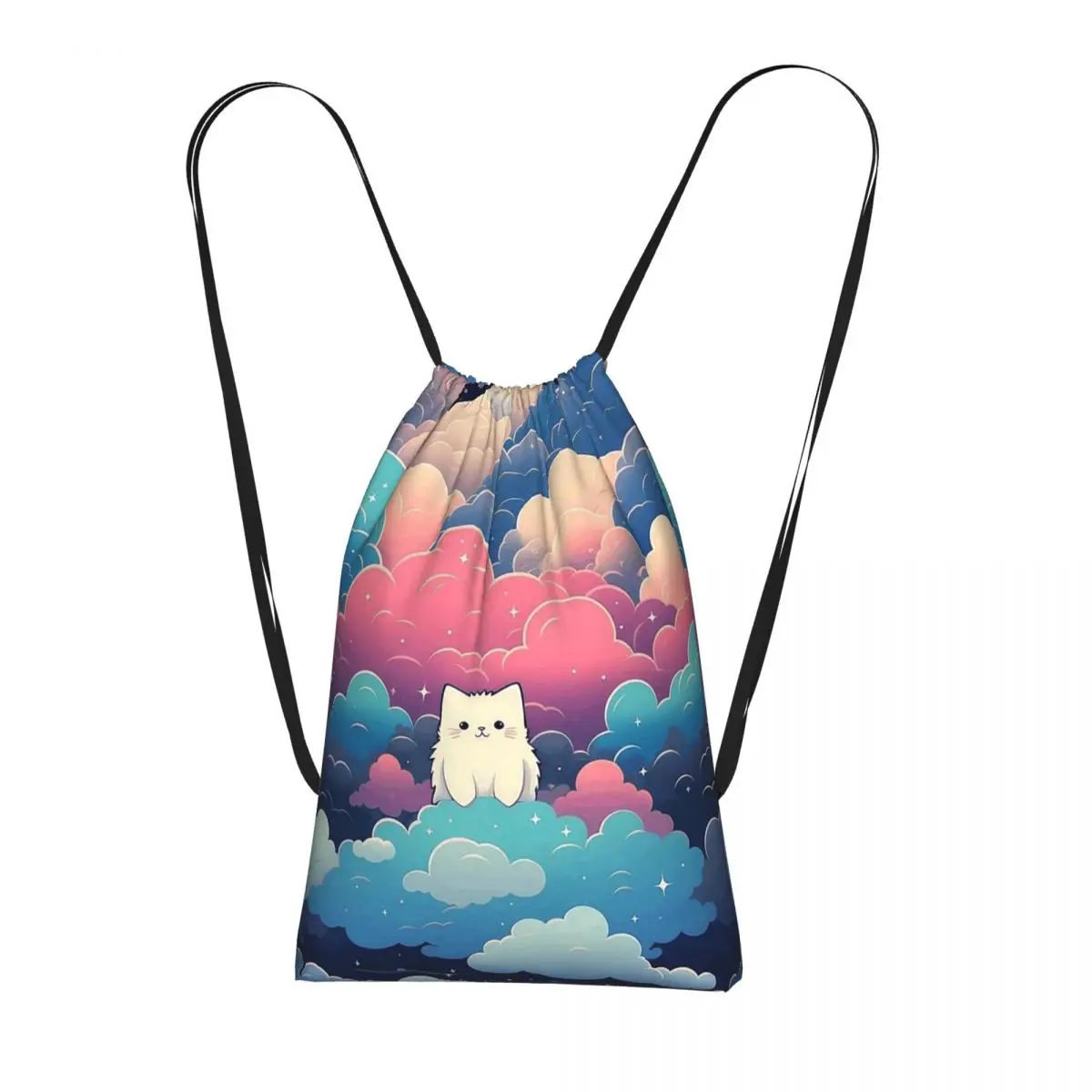 

Night Black Cat On The Clouds Backpacks Multi-function Drawstring Bags Shoes Bag Book Bags for Man Woman School