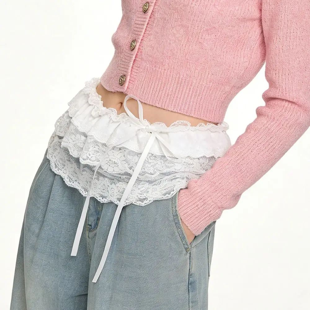 Rok Mini Renda Balletcore Elegan Gaya Korea Y2k Rok Ruffle Pinggang Tinggi Pendek Wanita