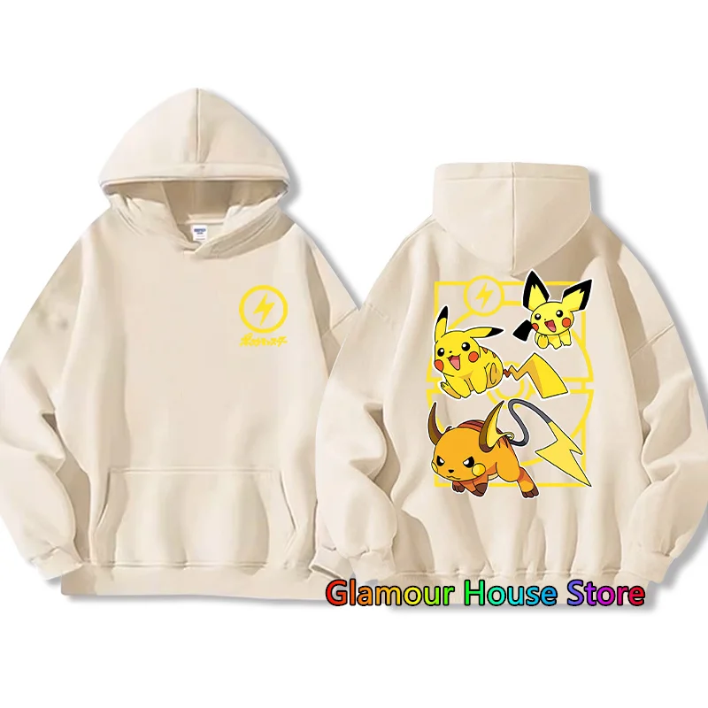 MINISO Pokemon Gengar Hoodies Pikachu Long Sleeved Cotton Round Neck Hoodie Casual Male Clothes Kids Oversize Unisex Tops