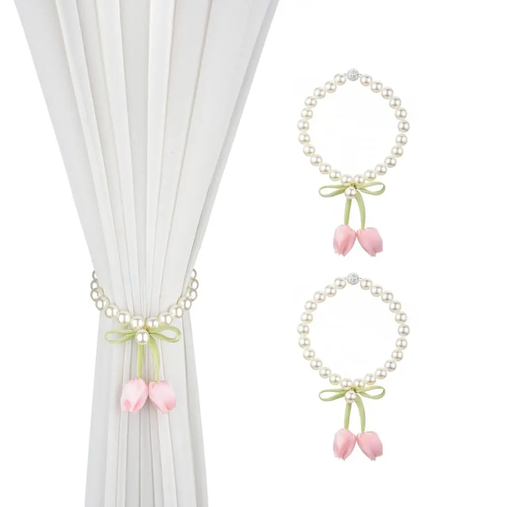 

1 пара магнитных подхватов для штор ручной работы в форме тюльпанов, розовые, для декора дома и офиса