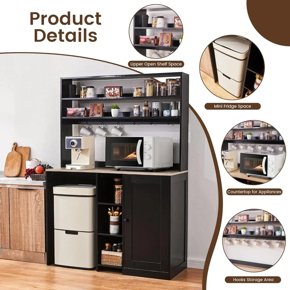 بار قهوة متعدد الوظائف مقاس 69 بوصة مع حامل ميكروويف لخزانة ميكروويف صغيرة للثلاجة - جزيرة مطبخ مع مساحة تخزين #6