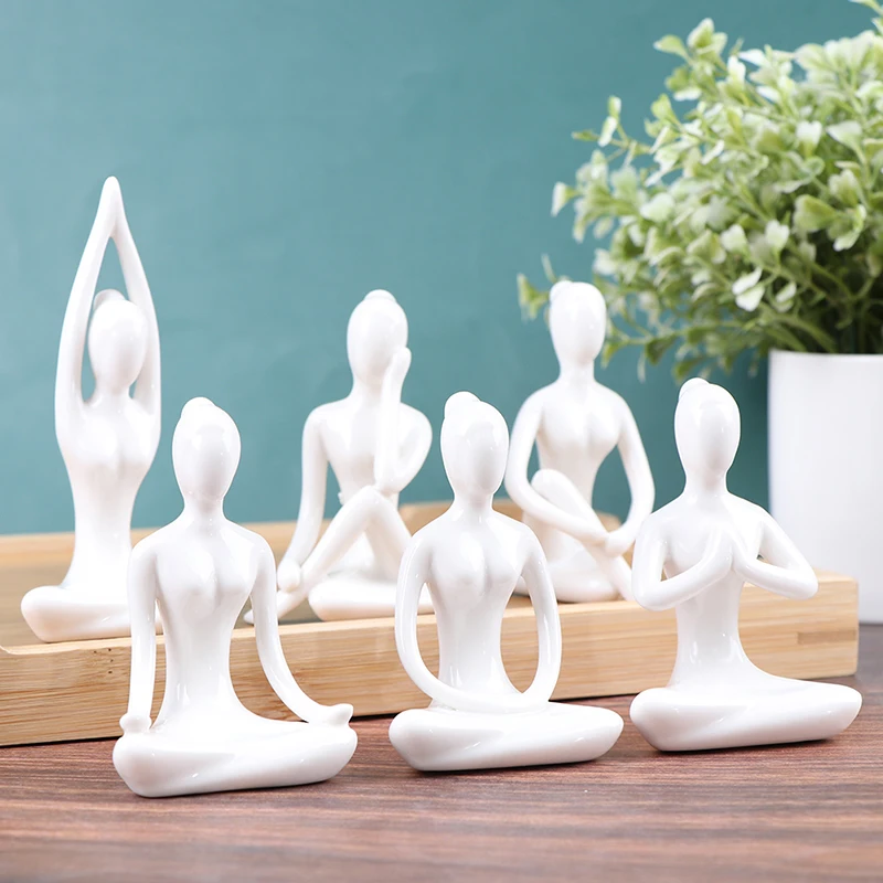 

6 Styles Meditation Yoga Pose Statue Figurine Ceramic Yoga Figure Decor Ornament