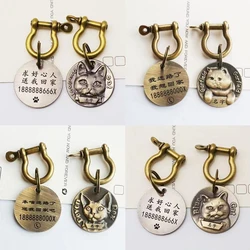 Cats Brass ID Tags Personalized Engraving Breed Head Pattern for Custom Pet Collar Accessories DIY Name Information Copper Plate