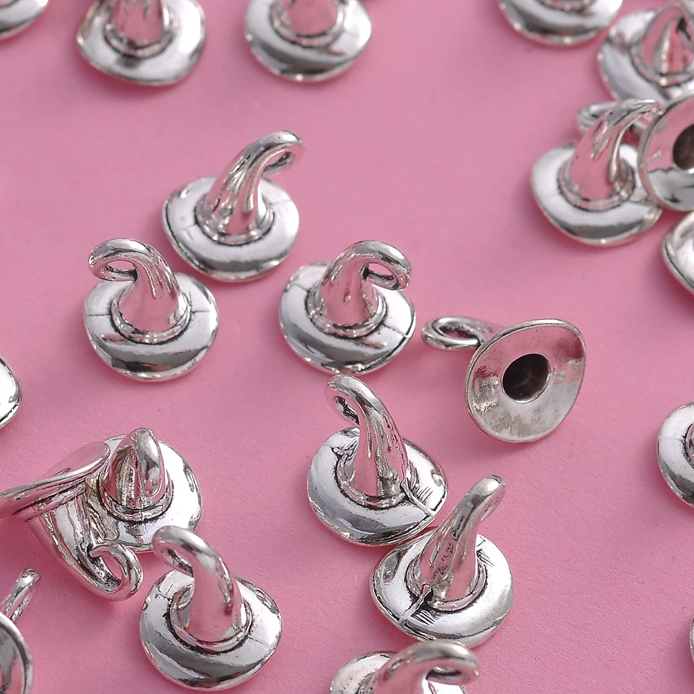 20 Pieces of Vintage-Style Spiral Top Wizard Hat Pendants with Single Hole, Come with Hanging Loop, Suitable for DIY Bracelets, Earrings, Necklaces, and Niche Handmade Beading Accessories for Halloween