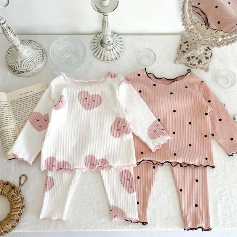 2025 Baby Pajama Set Dot Print Infant Girls Sleeper Wear Toddler Girls Indoor Clothes Suit