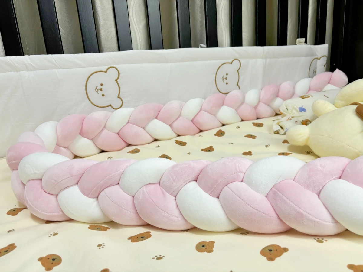 1M/2M/3M/4M Baby Bed Bumper Infant Cradle Cot Protector Knot Braid Bumper Plush Pillow Cushion Crib Anti-collision Room Decor