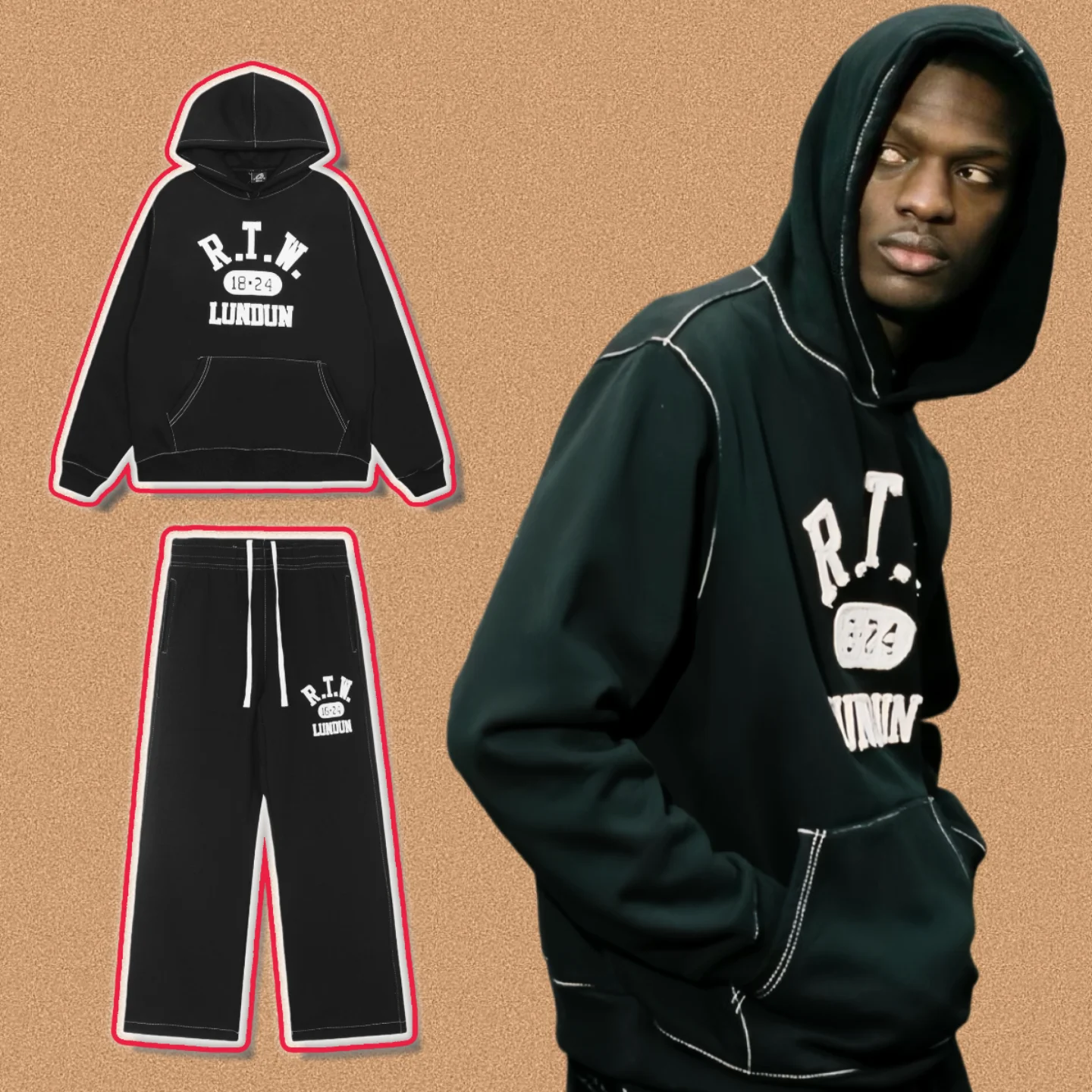 

Ретро-американский уличный стиль: повседневный комплект из вышитого худи и свитшота для мужчин, модный и удобный, из ткани вельбоа, с длинными рукавами