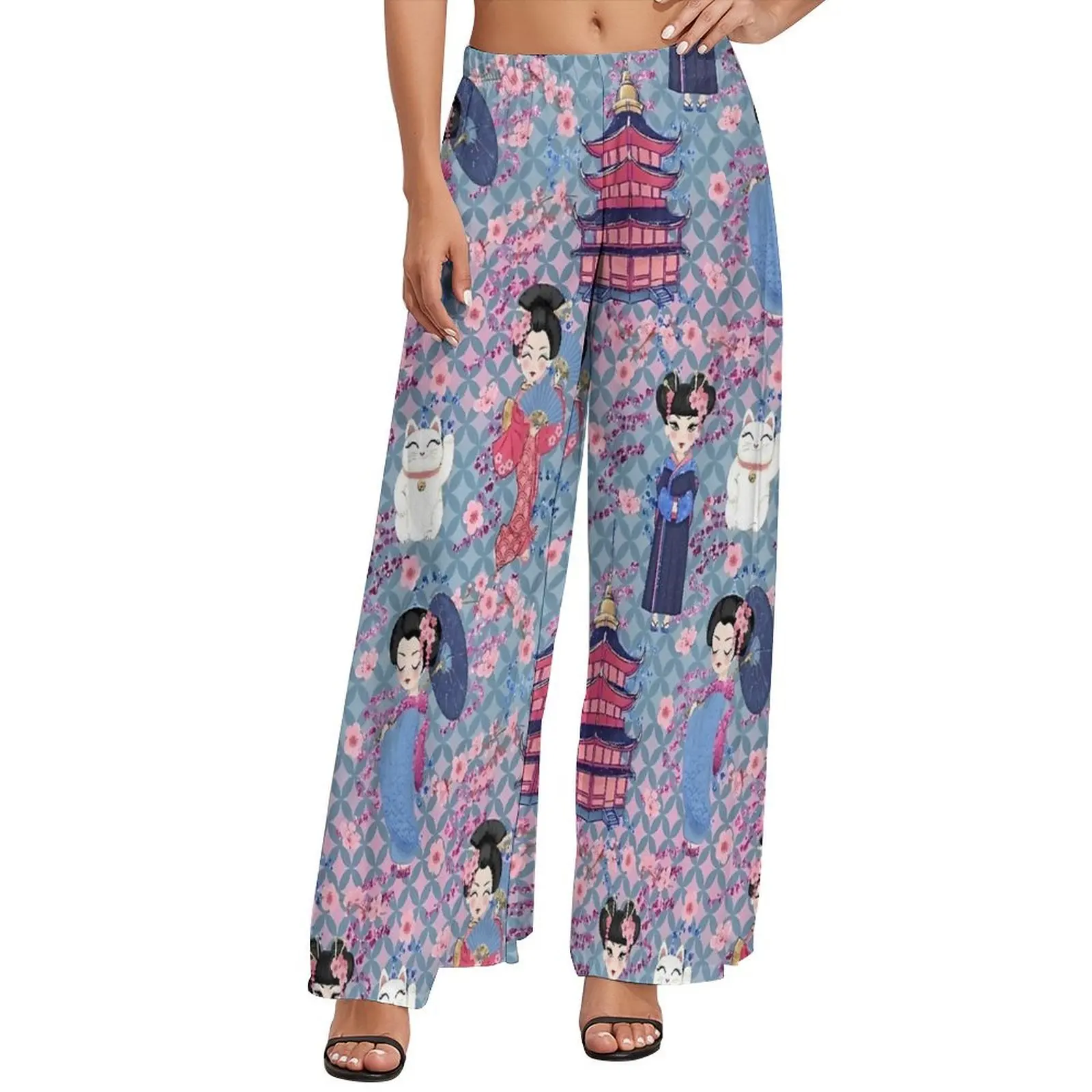 

Kawaii Japanese Dolls Straight Pants Casual Wide Pants Womens Oversized Streetwear Printed Trousers