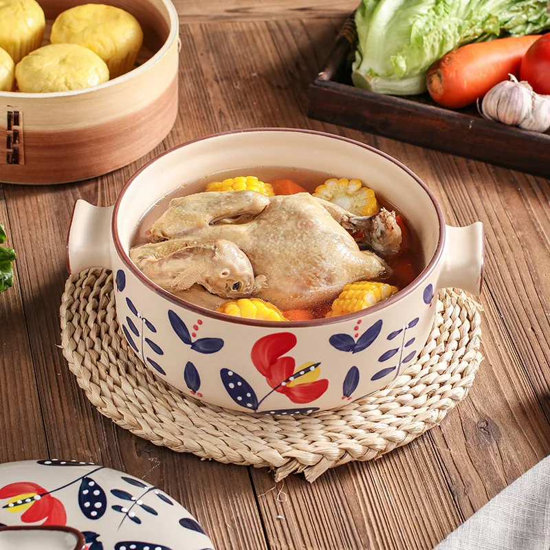 1.5L Japanese Steamer Casserole With Steamer Drawer Soup Pot Stew Pot Bamboo Ceramic Casserole Steamer Pot