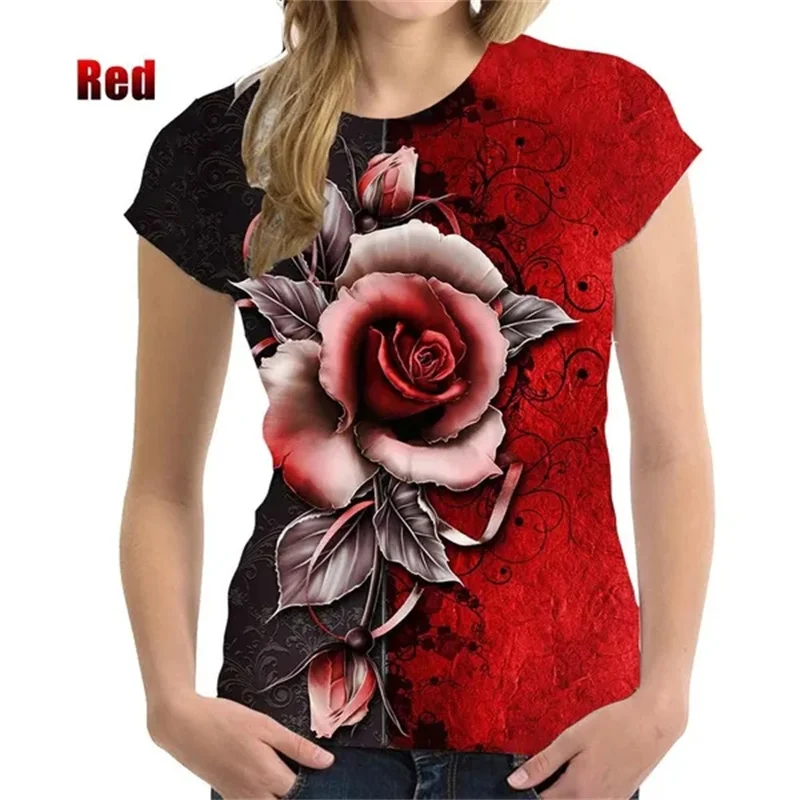 Roses Flower T Shirt Women 3D Floral Blossom Printed T-shirt Harajuku Fashion Streetwear Tee Shirts Womens Clothing Short Sleeve