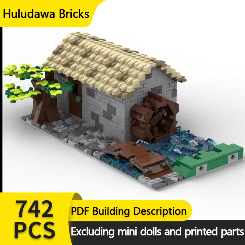 Medieval Street View Model MOC Building Bricks Water House Mill Modular Technology Gifts Holiday Assemble Children Toys Suit