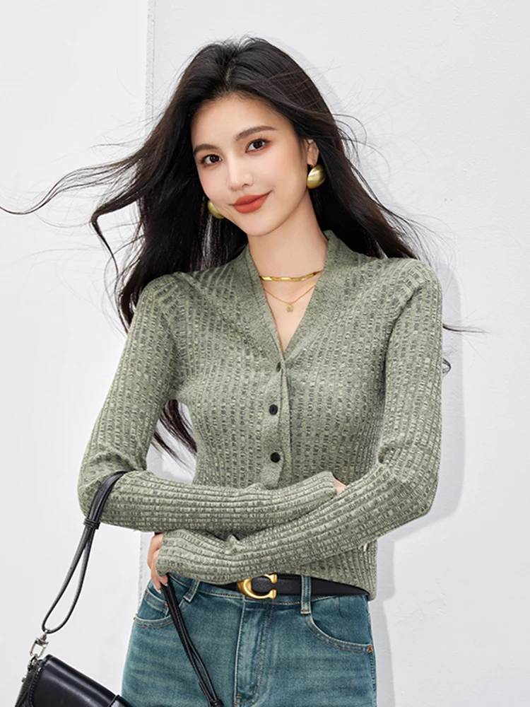 Autumn Winter Women Sweater Knitted Pullovers V-neck Slim Fit Bottoming Tops Solid Color Soft Knitwear Retro Basic Sweaters