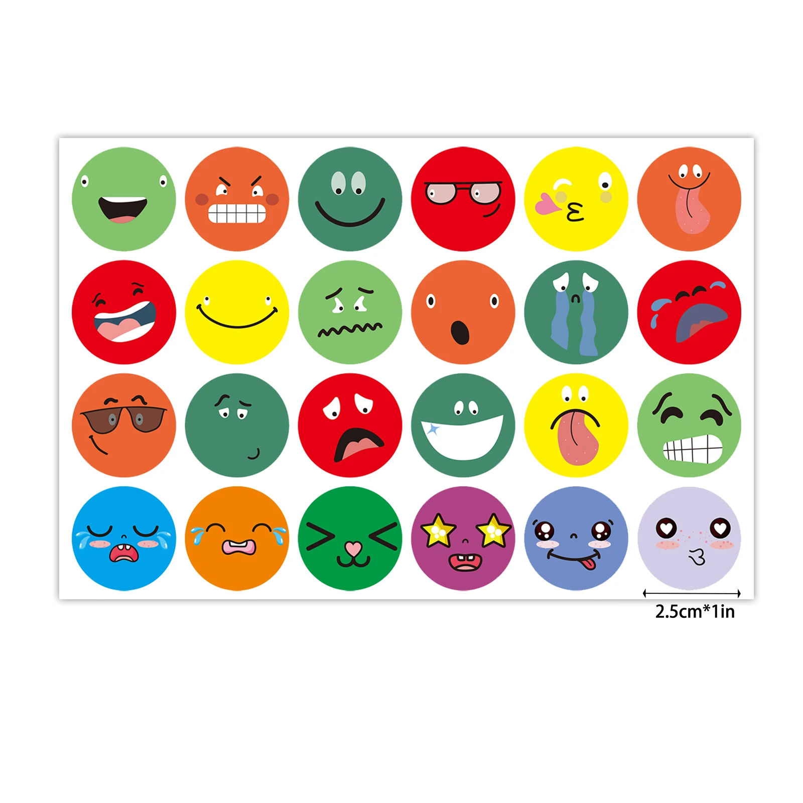 20 Large Sheets Per Pack, 480 Stickers Per Pack, 1In/2.5Cm Each, Various Colorful Cartoon Expression Round Stickers, Diverse Expressions, Emotion Expression Stickers