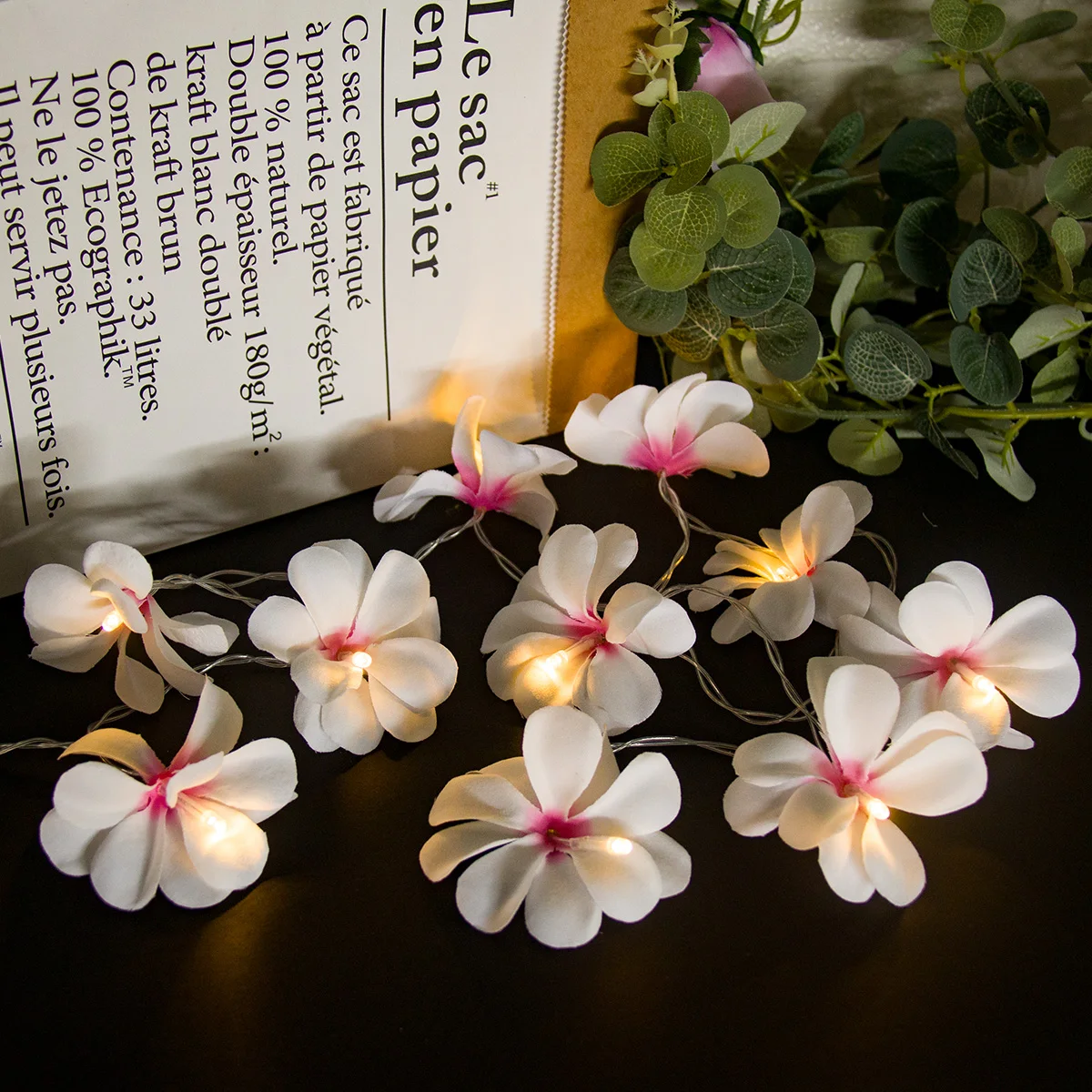 Fiber Optic Artificial Flower String Lights Battery Powered Plumeria Flower Fairy Starry Light for Home Party Supplies Wedding