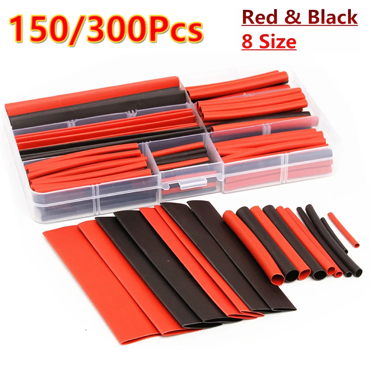 

150/300Pcs Heat Shrink Tubing Thermoresistant Tube Heat Shrink Wrapping Kit Electrical Connection Wire Cable Insulation Sleeving