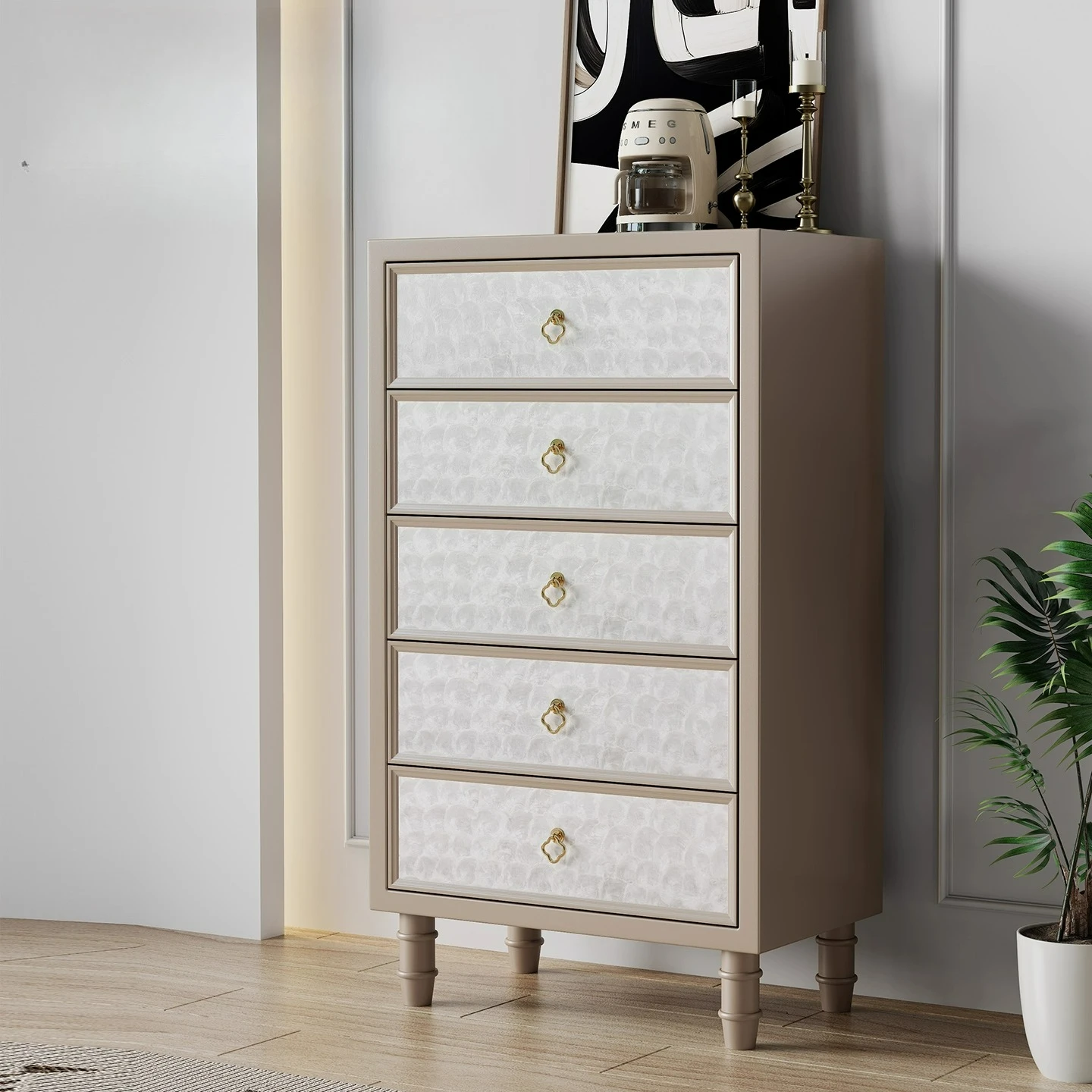 LTT all solid wood shell chest of drawers light luxury living room high-end bedroom storage chest of drawers