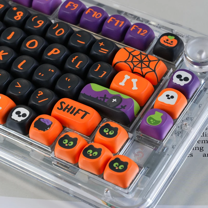 Halloween Theme Custom Keycaps,130 Keys MOA Profile Double Shot Cute DIY PBT Key Caps Set For Mechanical Keyboards 60% 75% view 4