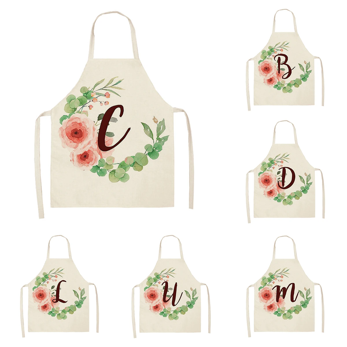 Home wreath Letter Pattern Apron Women Men child Linen Stain Resistant Apron Cooking Household Cleaning Tool Kitchen Utensils