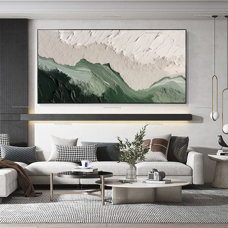 

Specail Large Handpainted Green And Beige Oil Painting Modern Texture Thick Canvas Wall Art For Room Decoratioin