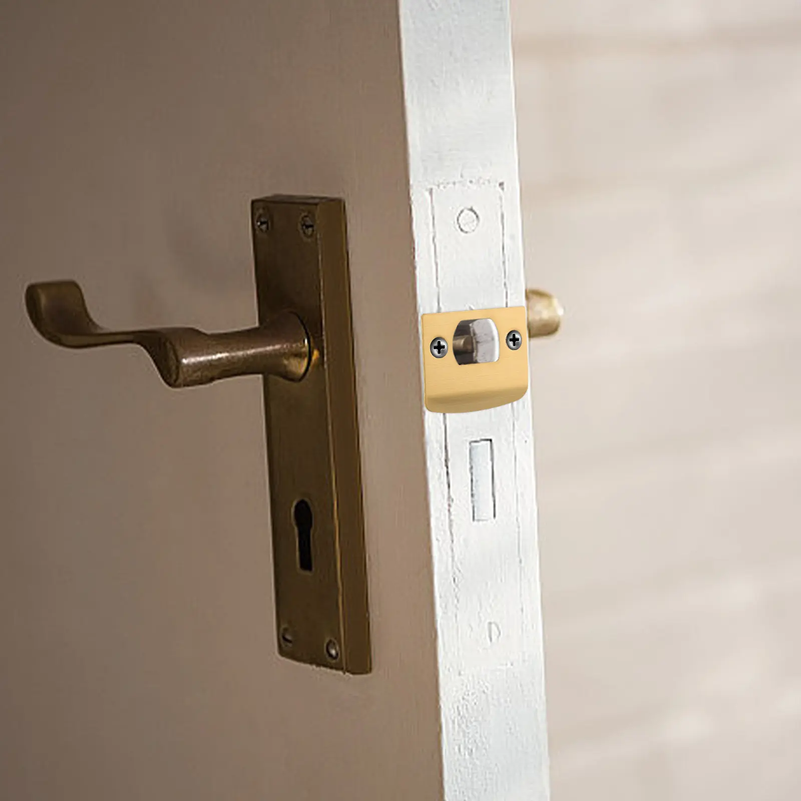 2Pcs Door Lock Tongue Buckle Plates Corrosion Resistant Metal Strike Plates Deadbolt Reinforcement for Wooden Doors Easy