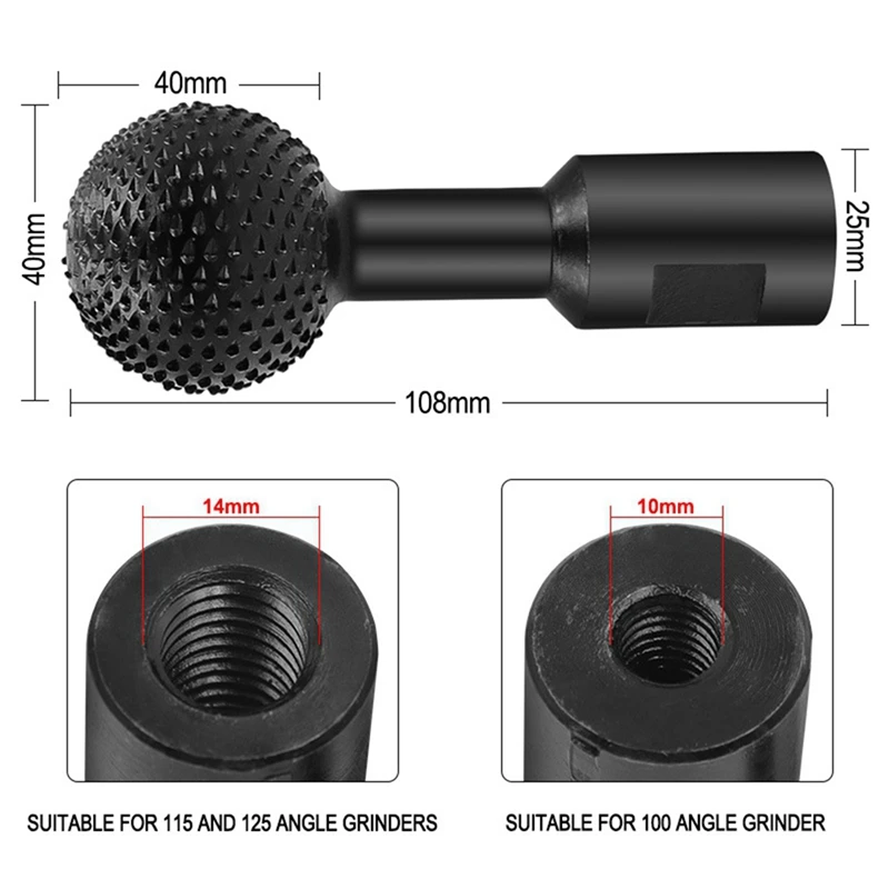 ABCA-2PCS 10MM + 14MM Winkel Grinder Ball Schleifen Kopf Ball Meißel Ball Messer Ball Datei Schleifen kopf Holzbearbeitung Schleifen