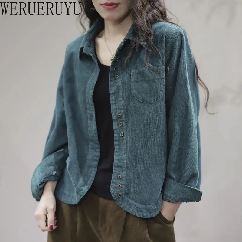 New Long Sleeve Corduroy Shirt Women Clothing Autumn Winter Fashion Casual Solid Color Cotton Top Womens Cardigan Blouse 2024