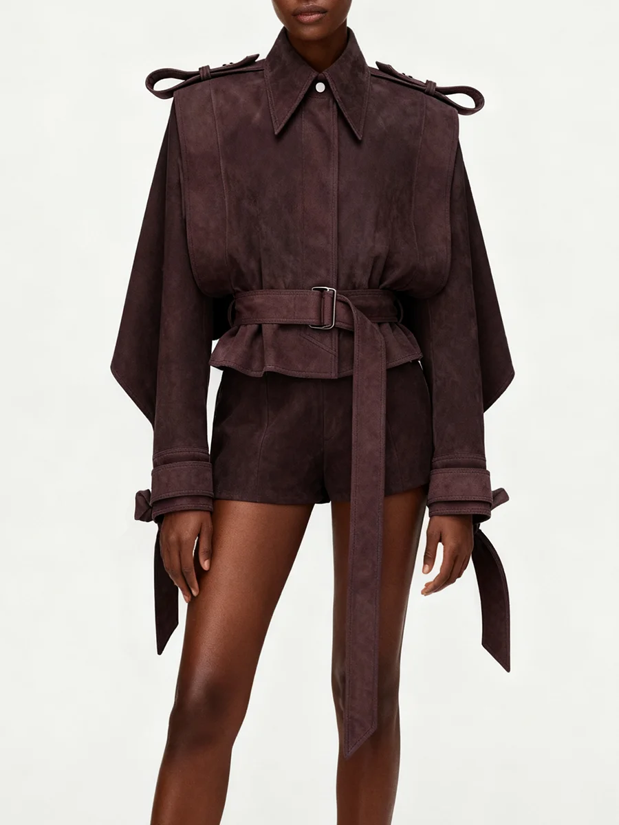 VGH giacche corte larghe stile americano per donna bavero manica lunga cintura impiombata giacca chic autunnale stile moda femminile