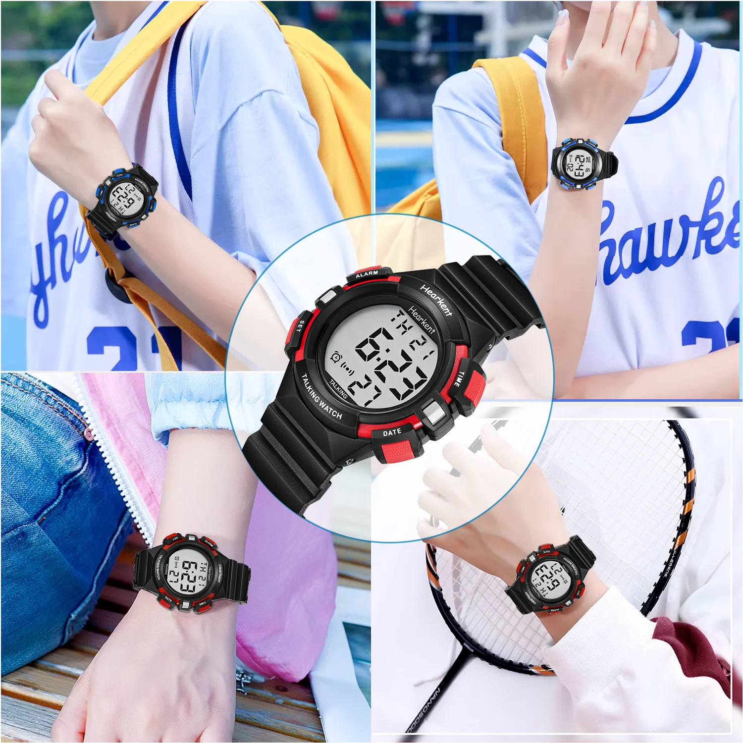 Reloj de pulsera Digital para niños y niñas, cronógrafo parlante por hora, alarma, Chrono, electrónico