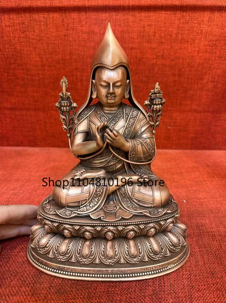 20CM Tibet Tsongkhapa Guru Master Buddha Copper Statue