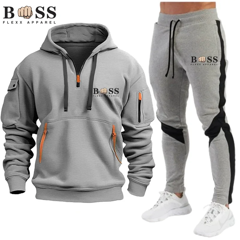 New Men\'s Zippered Jacket, Hooded Pullover, Sports Pants, Sports Casual Jogging Sportswear, 2-piece Set for Men\'s Street Wear