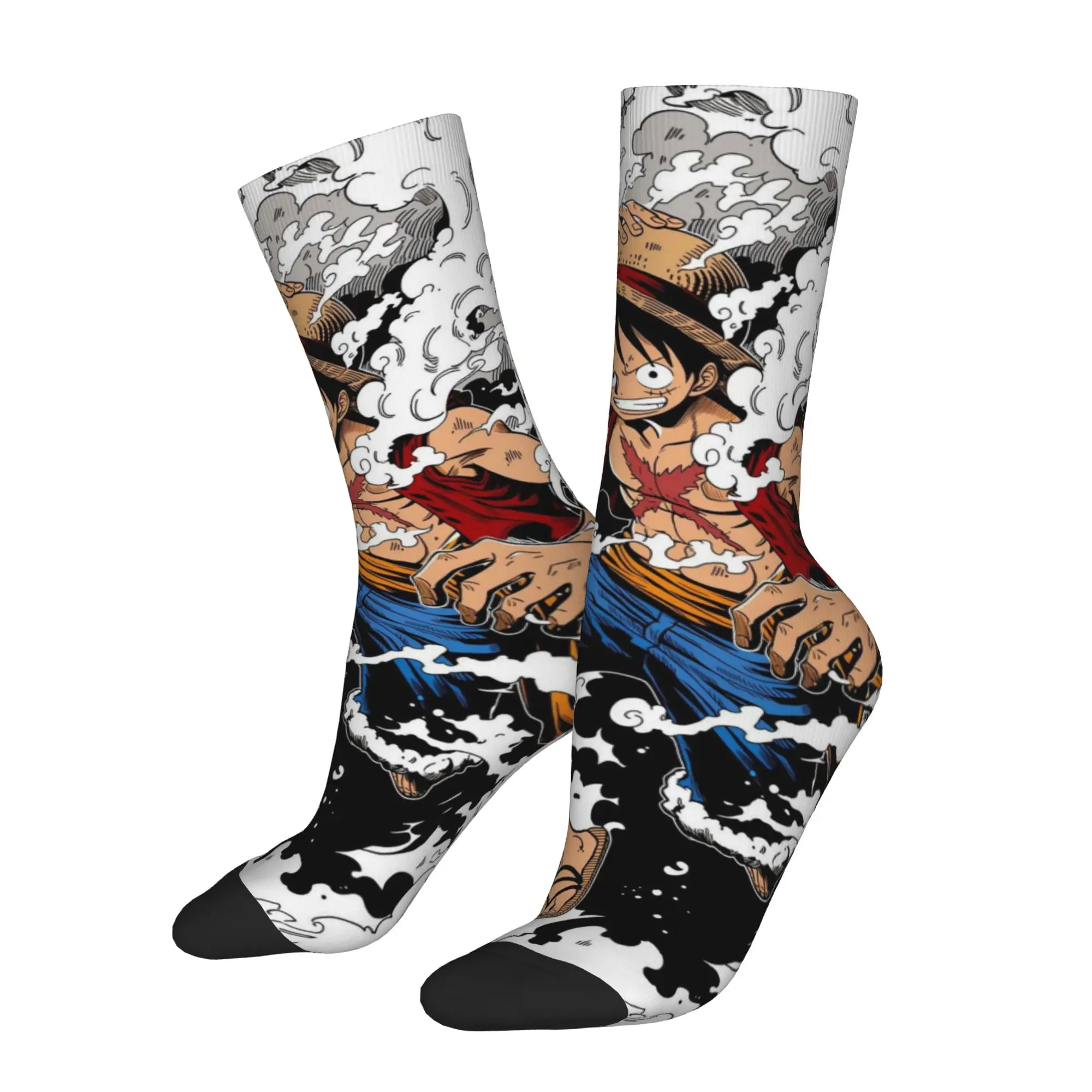

1 Pair Funny Sock One Piece Pirate King Anime Rock Seamless Pattern Printed Men Socks Novelty Men's Socks
