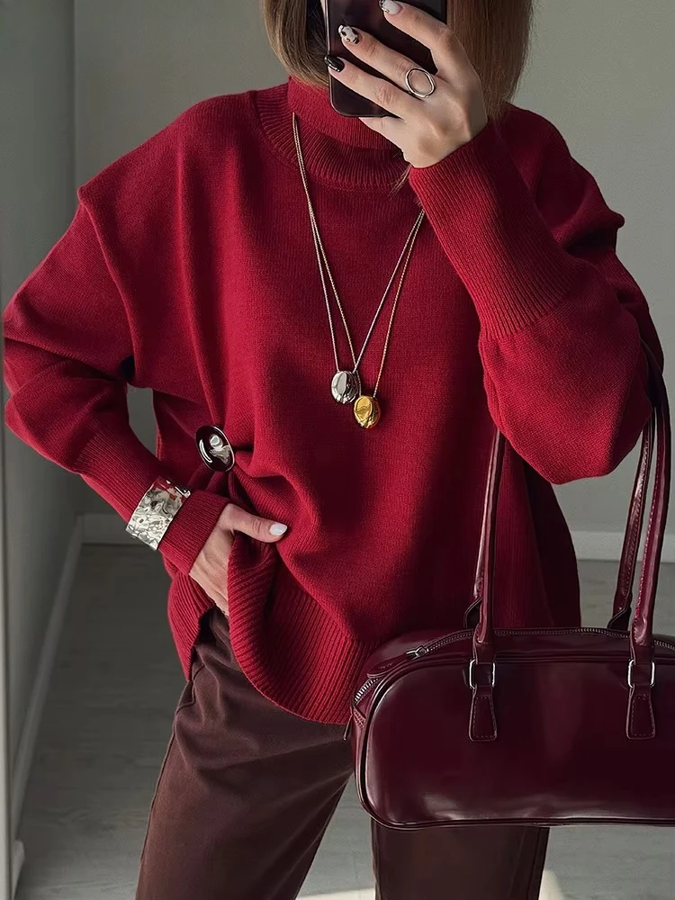 Turtleneck Sweater Women Pullovers Autumn Oversized Butter Yellow Sweaters Thick Turtle Neck Knit Baggy Sweater for Ladies