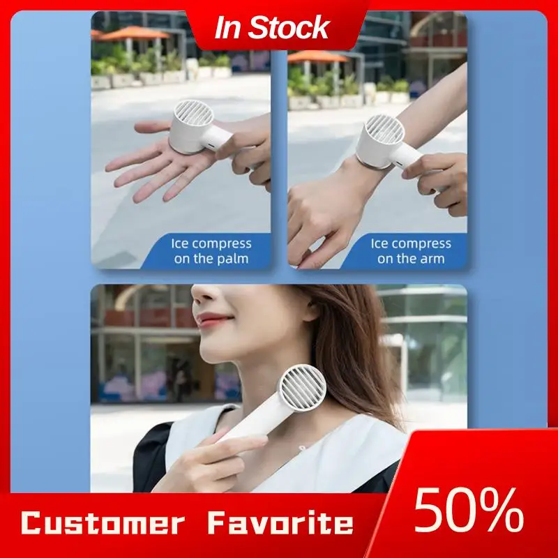 AT03 Top White Handheld Turbo Ice Fan With Hook, USB Operated Mini Fan With 5 Adjustable Speeds And Ice Compress Feature