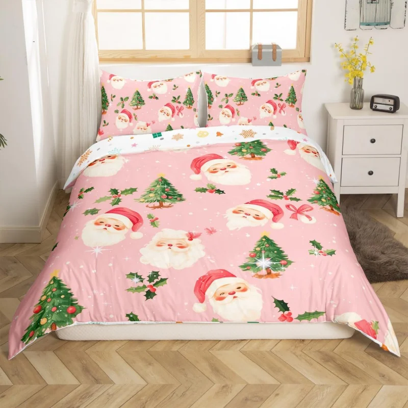 

Merry Christmas, Santa Claus duvet set for children, boys and girls, bedroom bed decoration, pink bedding set