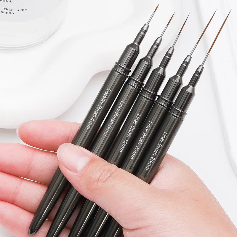 HOT New Professional Nail Liner DIY Drawing Painting Flower Line Stripes Pen 4/8/12/20/25mm 5pcs Metal Handle Nail Art Brush Set