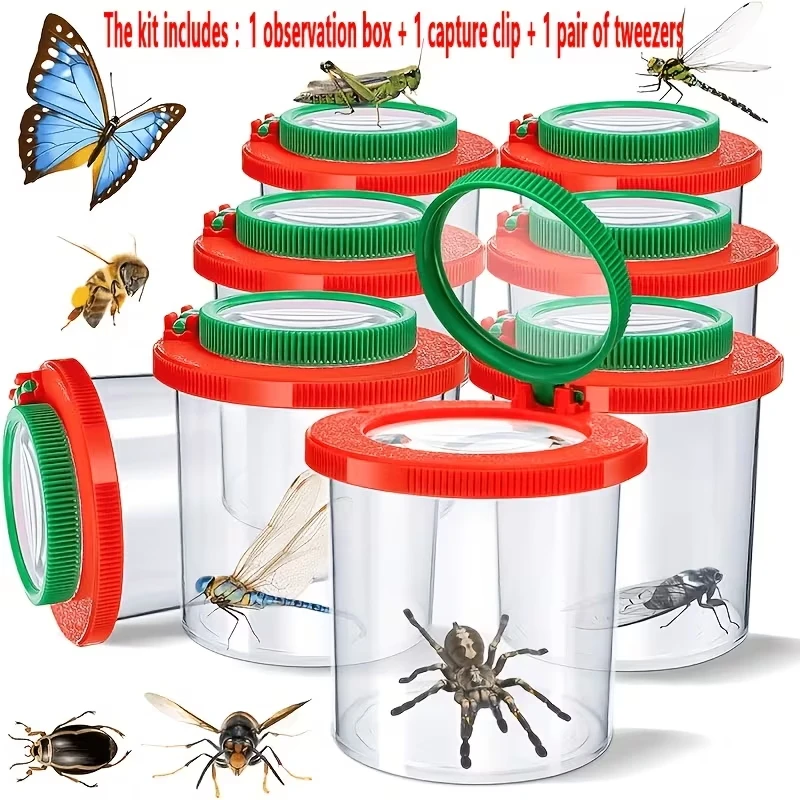 Cet ensemble de 3 pièces pour la collection d'insectes avec loupe comprend une boîte d'observation, des pinces et un piège. Compact et portable, il vous aide à vous rapprocher de la nature et à développer votre intelligence, ce qui en fait un excellent outil pour comprendre divers insectes.
