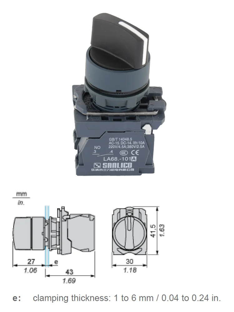 Waterproof Selector Switch Rotary Knob 2 or 3 Positions Handle Push Button Switch On Off SB5 LA68S XB5AD25 AD33 AD53 Ø22mm