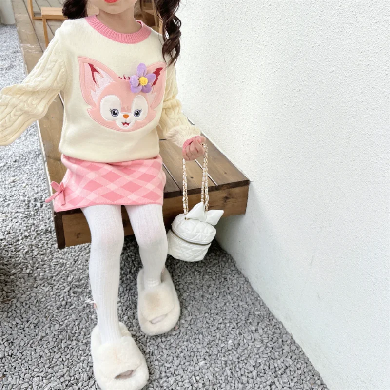 Disney Lingna Belle autumn new girl suit cartoon cute sweater skirt baby girl casual skirt two-piece set