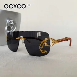 OCYCO Retro Square Sunglasses Men Women 2024 Luxury Brand Designer Golden Lion Decoration Sun Glasses Men Travelling Eyewear