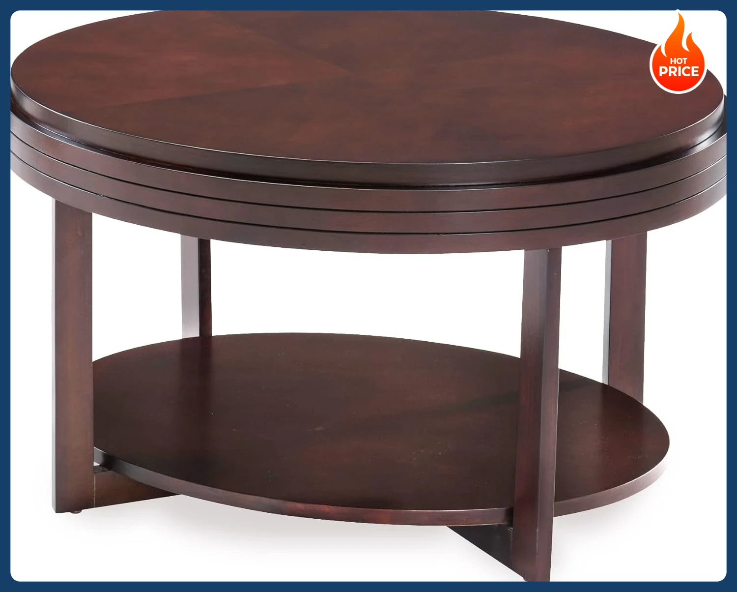 [¡Precio con descuento! ]10109-CH Mesa de centro pequeña ovalada con estante, cereza de chocolate