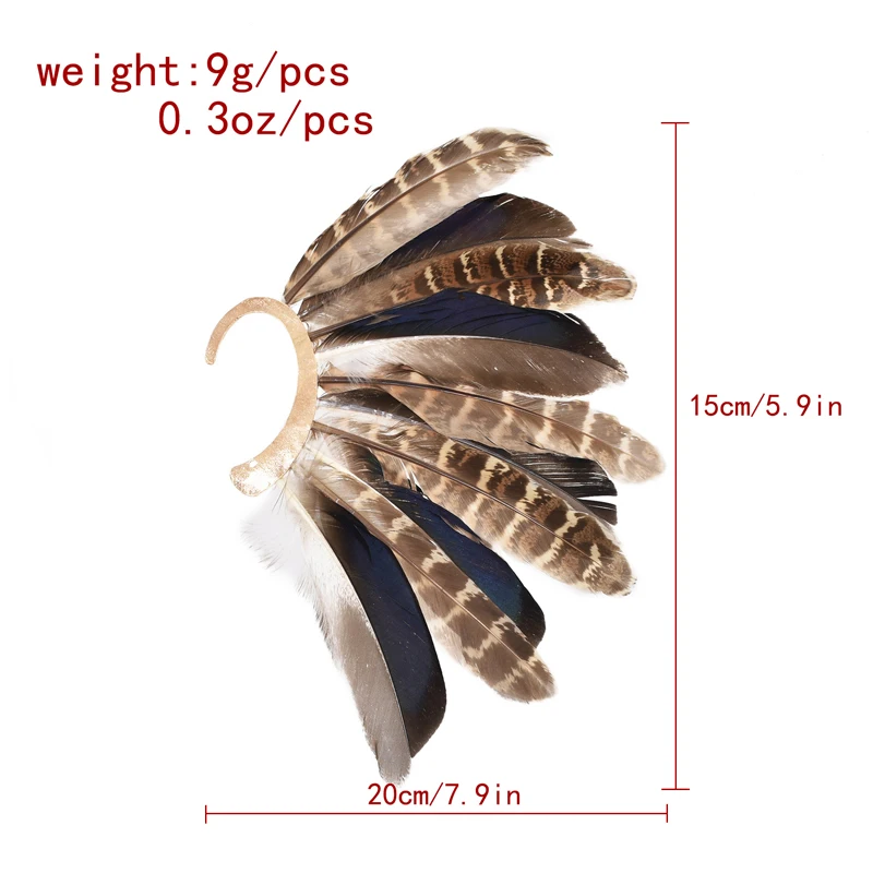 Indian Feather Women Ear Cuff Exaggerated Ethnic Statement Beach Party Clip Earrings Charms African Ear Cuff Female
