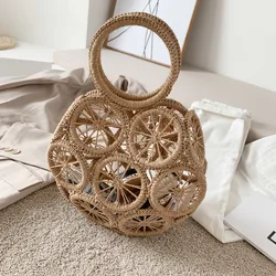 Holiday Handbag Hollow Design Straw Knitted Bag Large Capacity Beach Crossbody Bag Summer Hand Weaving Female Shoulder Bag sac