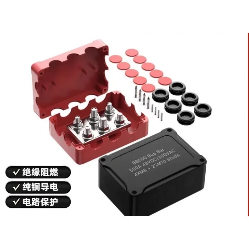 For 500A 48V Busbar Power Distribution Block 4 Way M8 M10 Terminal Studs RV Solar