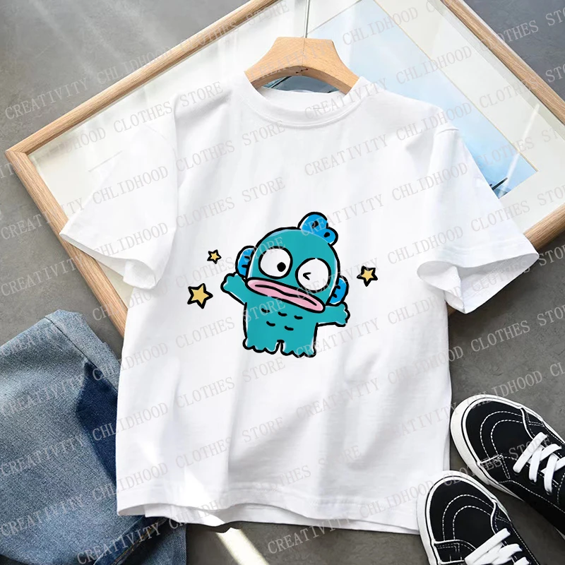 Children T-Shirts Hangyodon Tee Shirt Kid Cartoons Kawaii Green Fish Casual Clothes Anime Boy Girl Tops Short Sleeve